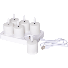 LED Vela Tipo Tealight Pack De 6 Flamme Charge Set Blanco De Star Trading - La estaci&oacute;n de carga incluye un cable de 80 cm con conectores USB-A y USB-C, que se conecta f&aacute;cilmente a un adaptador de corriente de 5 V (no incluido).