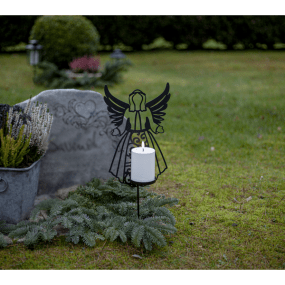 LED Vela Para Tumba Flamme Deco Negro De Star Trading - Flamme Deco es una figura de &aacute;ngel de metal que contiene una vela a pilas con una llama blanca c&aacute;lida.