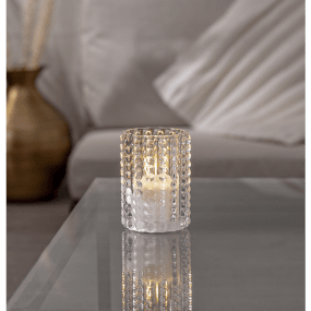 LED Vela Flamme Dotty Transparente De Star Trading - La linterna de llama "Dotty", que funciona con pilas, est&aacute; hecha de cristal transparente con un patr&oacute;n de puntos.