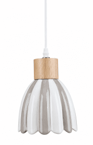 Poppy Ø15 Blanco/beige De Pixie Design - Poppy es una encantadora l&aacute;mpara de ventana de cer&aacute;mica con una forma ligeramente redondeada y detalles decorativos de madera que le dan un toque natural.