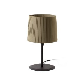 Samba 50cm Verde lámpara de mesa De Faro Barcelona - Esta l&aacute;mpara de mesa combina una elegante base negra con una pantalla de tela con dise&ntilde;o de cinta verde, creando una luz suave y agradable.