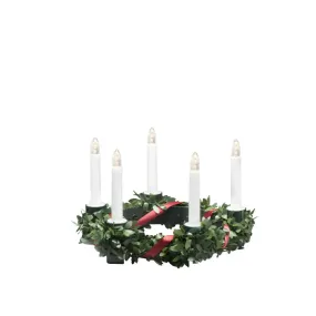 Corona De Santa Lucía Con Decoración Verde De Konstsmide - L&aacute;mpara de ara&ntilde;a tradicional Luc&iacute;a con corona verde, cinta decorativa roja y 5 luces LED de color blanco c&aacute;lido.