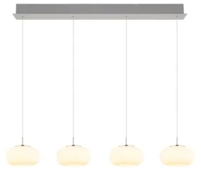 Quintara 110cm Níquel Lámpas de techo De Globo Lighting - Quintara&nbsp;&auml;r en stilren och modern takpendel med en rak metallram och fyra runda, sf&auml;riska glaskupor.