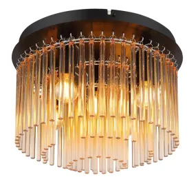 Gorley Ø32 Ámbar plafón De Globo Lighting - Dess design imponerar med en stilfull kombination av mattsvart metall och dekorativa stavar i klart och amberf&auml;rgat glas.