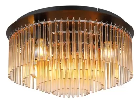 Gorley Ø50 Ámbar De Globo Lighting - Dess design imponerar med en stilfull kombination av mattsvart metall och dekorativa stavar i klart och amberf&auml;rgat glas.