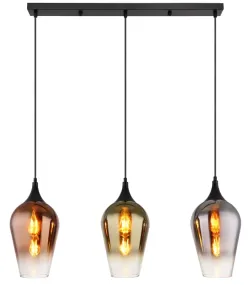 Lavus 83cm Negro Lámpas de techo De Globo Lighting - Lavus &auml;r en elegant taklampa med tre dekorativa glaskupor i koppar-, guld- och kromfinish, vilket ger lampan en modern och stilfull karakt&auml;r.
