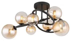 Tuberius Ø62 Ámbar plafón De Globo Lighting - Lampan &auml;r tillverkad av mattsvart metall och &auml;r smyckad med 7st glas i en&nbsp;mjuk b&auml;rnstensf&auml;rgad ton, vilket skapar en st&auml;mningsfull ljusspridning.