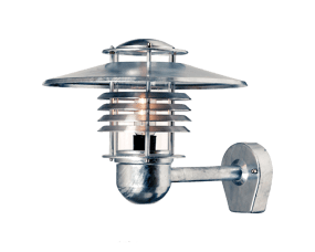 Arnäs acero galvanizado lámpara de exterior De Westal - La l&aacute;mpara de pared Arns es una l&aacute;mpara elegante con un patr&oacute;n de luz redondo y una pantalla de vidrio transparente que rodea la fuente de luz.