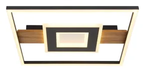 Pikara 38cm Madera plafón De Globo Lighting - Lampan &auml;r tillverkad i en stilfull kombination av metall i tr&auml;look och en mattsvart finish, vilket ger den en modern men samtidigt naturlig k&auml;nsla.