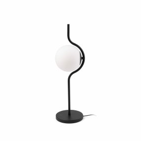 Le Vita 58cm Negro De Faro Barcelona - Esta l&aacute;mpara de mesa combina una pantalla redonda de vidrio con una fina y elegante estructura met&aacute;lica para una apariencia ligera y moderna.