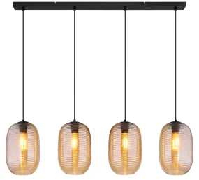 Jefrey 110cm Ámbar Lámpas de techo De Globo Lighting - Denna eleganta taklampa har en avl&aring;ng form och &auml;r utrustad med fyra rundade glaskupor i varm b&auml;rnstensf&auml;rg.