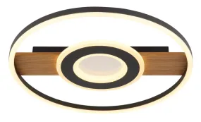 Pikara Ø40 Madera plafón De Globo Lighting - Den mattsvarta metallen tillsammans med tr&auml;looken skapar en stilfull balans mellan samtida design och naturlig estetik.