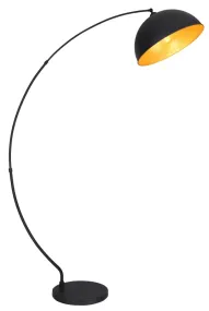 Gottfried Negro lámpara de pie De Globo Lighting - Den mattsvarta basen och lampsk&auml;rmen skapar en stilren och tidl&ouml;s look, medan insidan i guldblad ger en varm och elegant ljuseffekt.