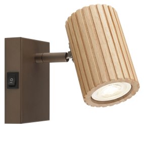 Lakewood 17cm Marrón lámpara de lectura De Brilliant - La l&aacute;mpara de pared Lakewood combina metal marr&oacute;n con madera clara veteada, creando un estilo c&aacute;lido y elegante.