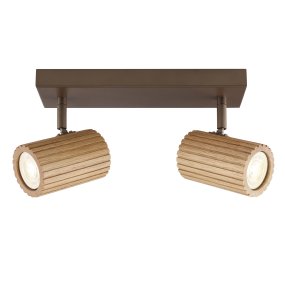 Lakewood 2 Marrón foco de techo De Brilliant - El foco de techo Lakewood combina metal marrón con madera clara veteada, creando un ambiente cálido y elegante.