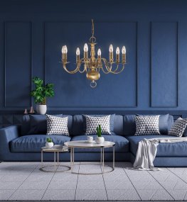 Flemish 8 Ø62 Latón Lámpas de techo De Searchlight - Flemish es una magn&iacute;fica l&aacute;mpara de ara&ntilde;a con efecto lat&oacute;n que a&ntilde;adir&aacute; un toque de elegancia y tradici&oacute;n a cualquier estancia.