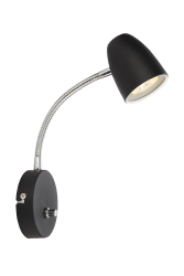 Sandnes Negro lámpara de lectura De Aneta Lighting - Sandnes es la lámpara de noche perfecta, que se puede ajustar fácilmente en ambas direcciones mediante una articulación flexible y el brillo se puede ajustar mediante su regulador de intensidad.