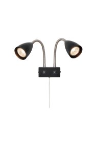 Ciro II Negro lámpara de lectura De Markslöjd - Placa de pared y pantalla de metal negro con detalles de acero.