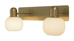 Messina 35cm Latón mate lámpara de baño De Aneta Lighting - Aplique de pared Messina en latón mate con 2 pantallas de cristal estriado en color blanco opal.