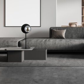 Oslo 50cm Negro/Ahumado lámpara de mesa De Emibig Lighting - Su base de metal negro le aporta un toque gráfico, mientras que la pantalla de cristal ahumado difunde una luz agradable y uniforme.
