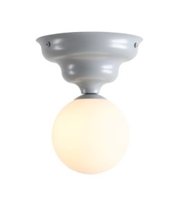 Wave Ø17 Azul plafón De Artera - Presenta una base azul grisácea con un diseño suavemente ondulado y una pantalla redonda de vidrio blanco que distribuye una luz agradable y uniforme por toda la habitación.