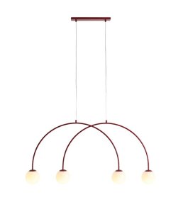 Una 130cm borgoña Lámpas de techo De Artera - La combinaci&oacute;n de metal rojo y pantallas de cristal blanco crea un contraste armonioso y a&ntilde;ade un toque de elegancia moderna a cualquier estancia.