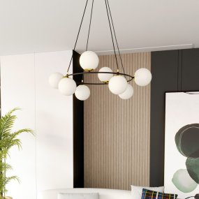 Azura Ø75 Blanco De Emibig Lighting - La forma redonda de la l&aacute;mpara con pantallas dispuestas asim&eacute;tricamente confiere a la estancia una atm&oacute;sfera &uacute;nica y subraya su car&aacute;cter moderno y elegante.