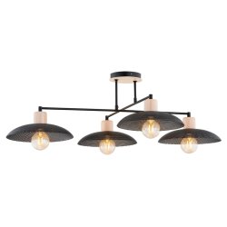 Kobe 100cm Negro plafón De Emibig Lighting - Una lámpara colgante industrial con carcasa de metal se combina con elementos de madera para crear una iluminación única que añade carácter a cualquier estancia.
