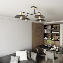 Kobe 100cm Negro plafón De Emibig Lighting - Una lámpara colgante industrial con carcasa de metal se combina con elementos de madera para crear una iluminación única que añade carácter a cualquier estancia.