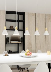 Rosa 116cm Blanco Lámpas de techo De Emibig Lighting - Perfecto para salas de estar, comedores o cocinas, el rosa crea una atmósfera única en la habitación al combinar la rugosidad del metal con la sutil elegancia de un acento dorado.