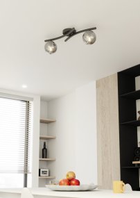 Opus 60cm Color humo plafón De Emibig Lighting - La forma sencilla y las c&uacute;pulas de cristal ahumado confieren a la estancia suavidad y ligereza, mientras que la l&aacute;mpara difunde una luz agradable y difusa.