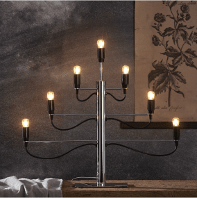 Milano Cromo De Star Trading - Candelabro elegante y moderno de metal cromado con detalles en negro y espacio para 7 bombillas.