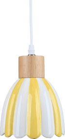 Poppy Ø15 Amarillo/blanco De Pixie Design - Poppy es una encantadora l&aacute;mpara de ventana de cer&aacute;mica con una forma ligeramente redondeada y detalles decorativos de madera que le dan un toque natural.