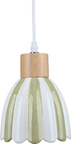 Poppy Ø15 Verde/blanco De Pixie Design - Poppy es una encantadora l&aacute;mpara de ventana de cer&aacute;mica con una forma ligeramente redondeada y detalles decorativos de madera que le dan un toque natural.