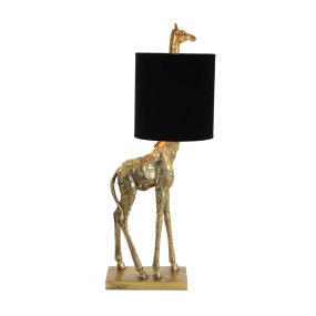 Giraffe 68cm Oro lámpara de mesa De Light & Living - El acabado dorado antiguo de la base de jirafa añade un toque encantador, mientras que la pantalla de terciopelo negro crea una luz suave y agradable.