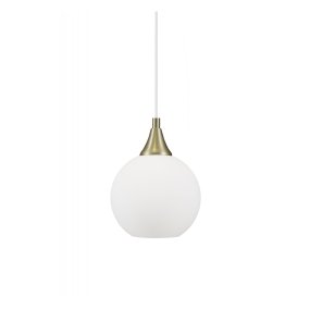 Bowl Ø15 Blanco lámpara de ventana De Globen Lighting - Peque&ntilde;a y elegante l&aacute;mpara colgante de cristal con detalles de lat&oacute;n cepillado.