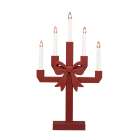 Kerstin ROJO De Pixie Design - Kerstin es un candelabro decorativo de madera en color marr&oacute;n oscuro, adornado con un gran lazo que le da un aspecto encantador y divertido.