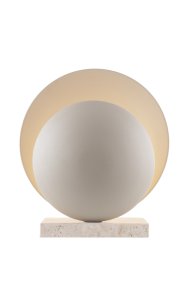 Orbit 32cm Beige lámpara de mesa De Globen Lighting - La lámpara de mesa Orbit crea una hermosa, sutil e indirecta luz gracias a sus dos pantallas metálicas que ocultan con elegancia la fuente de luz central.