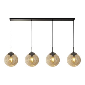 Punch 147cm Champán Lámpas de techo De Searchlight - Las pantallas de cristal ligeramente cóncavas, combinadas con la estructura de metal negro, crean un contraste moderno y elegante que complementa diversos estilos de decoración.