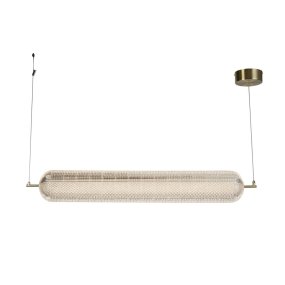 Capsule 108cm Latón Lámpas de techo De Searchlight - Capsule es una elegante y moderna lámpara colgante con detalles de latón satinado y una pantalla de cristal acrílico que difunde una luz suave y agradable.
