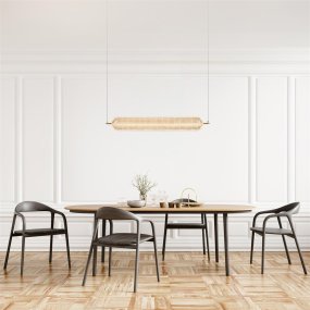 Capsule 108cm Latón Lámpas de techo De Searchlight - Capsule es una elegante y moderna lámpara colgante con detalles de latón satinado y una pantalla de cristal acrílico que difunde una luz suave y agradable.