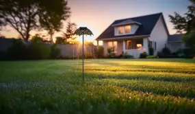 Umbrella Negro lámpara solar De Globo Lighting - Skapa en magisk st&auml;mning i tr&auml;dg&aring;rden med Umbrella, en unik solcellsbelysning med vackert utskuret m&ouml;nster och h&auml;ngande ljusslingor.