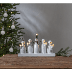 Snowman Blanco De Star Trading - Preciosos mu&ntilde;ecos de nieve con forma de candelabro de Adviento, realizados en madera.