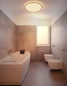 Sapana Ø42 Latón lámpara de baño De Globo Lighting - Lampan &auml;r tillverkad av matt m&auml;ssingsf&auml;rgad och vit plast, vilket ger ett mjukt och bl&auml;ndfritt ljus.