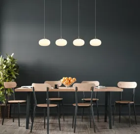 Quintara 110cm Níquel Lámpas de techo De Globo Lighting - Quintara&nbsp;&auml;r en stilren och modern takpendel med en rak metallram och fyra runda, sf&auml;riska glaskupor.