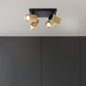 Marty 4 Arena negra foco de techo De Brilliant - Con una carcasa de metal de alta calidad y detalles dorados, brinda un aspecto elegante que se adapta a diferentes habitaciones.