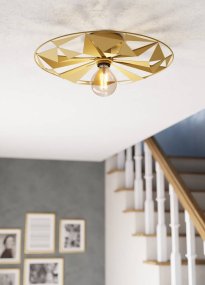 Castanuelo Ø42 Oro plafón De Eglo - Esta l&aacute;mpara de pared y techo fabricada en metal de color dorado tiene un llamativo dise&ntilde;o geom&eacute;trico que crea un juego de luz din&aacute;mico y a&ntilde;ade un toque lujoso a la estancia.