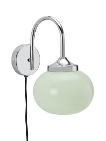 Elsy 30cm Verde lámpara de lectura De PR Home - La pantalla de cristal artesanal en un suave verde salvia le confiere a cada l&aacute;mpara un car&aacute;cter &uacute;nico, mientras que los detalles met&aacute;licos cromados crean un contraste elegante y exclusivo.