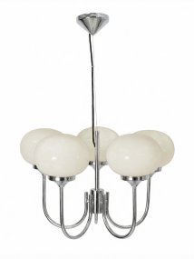Elsy 5 Ø56 Cromo Lámpas de techo De PR Home - Cuenta con cinco brazos que apuntan hacia arriba y pantallas de cristal blanco que difunden una luz suave y agradable, creando un ambiente confortable en salones o comedores, por ejemplo.