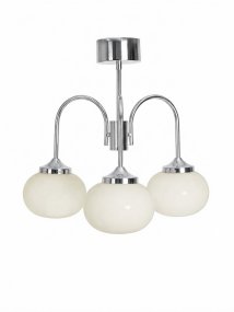 Elsy Ø52 Cromo plafón De PR Home - Cuenta con tres brazos orientados hacia abajo con pantallas de cristal blanco que difunden una luz suave y agradable, creando un ambiente confortable en salas de estar, comedores o pasillos.